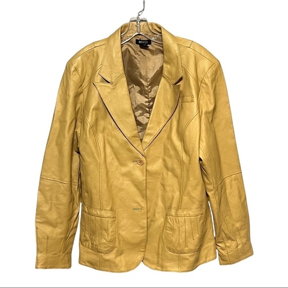 Metrostyle Genuine Leather Blazer Yellow Plus-Size Single-Breasted Jacket 20T - Picture 1 of 7
